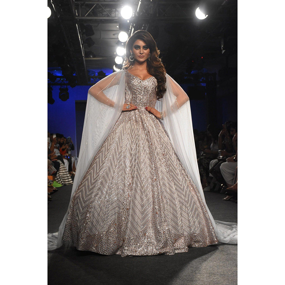 Masumi Mewawalla Grey Embroidered & Sequins Gown with Cape (Set of 2)