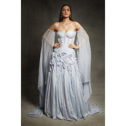 Masumi Mewawalla Blue Embroidered Gown