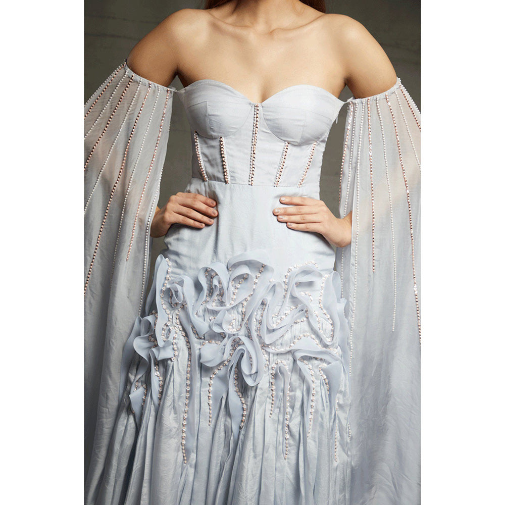 Masumi Mewawalla Blue Embroidered Gown