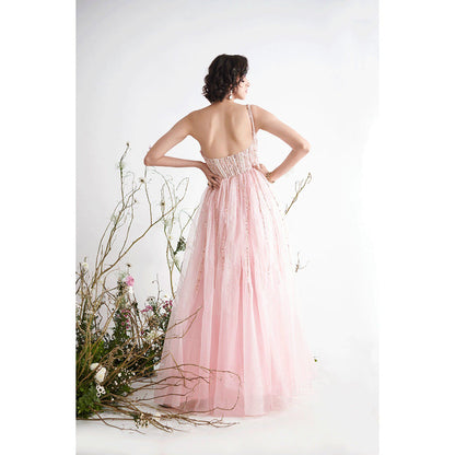 Masumi Mewawalla Rose Pink Embellished Gown