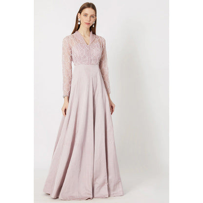 Masumi Mewawalla Lavender Geometric Embroidered Gown