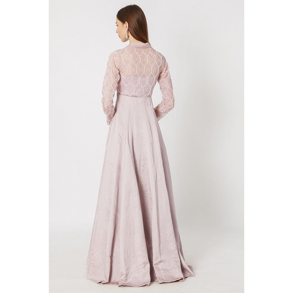 Masumi Mewawalla Lavender Geometric Embroidered Gown
