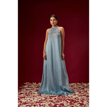 Masumi Mewawalla Lilac Blue Hand Embellished Trapeze Gown