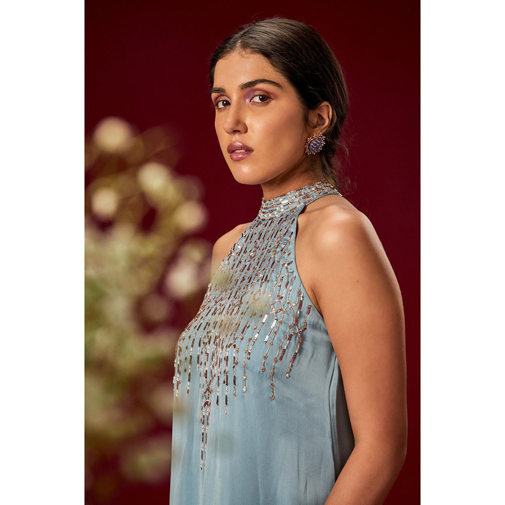 Masumi Mewawalla Lilac Blue Hand Embellished Trapeze Gown