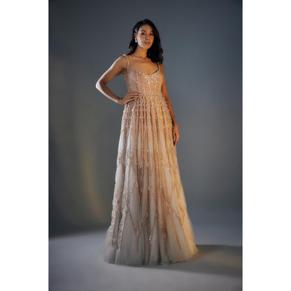 Masumi Mewawalla Grey Embroidered Gown