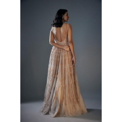 Masumi Mewawalla Grey Embroidered Gown