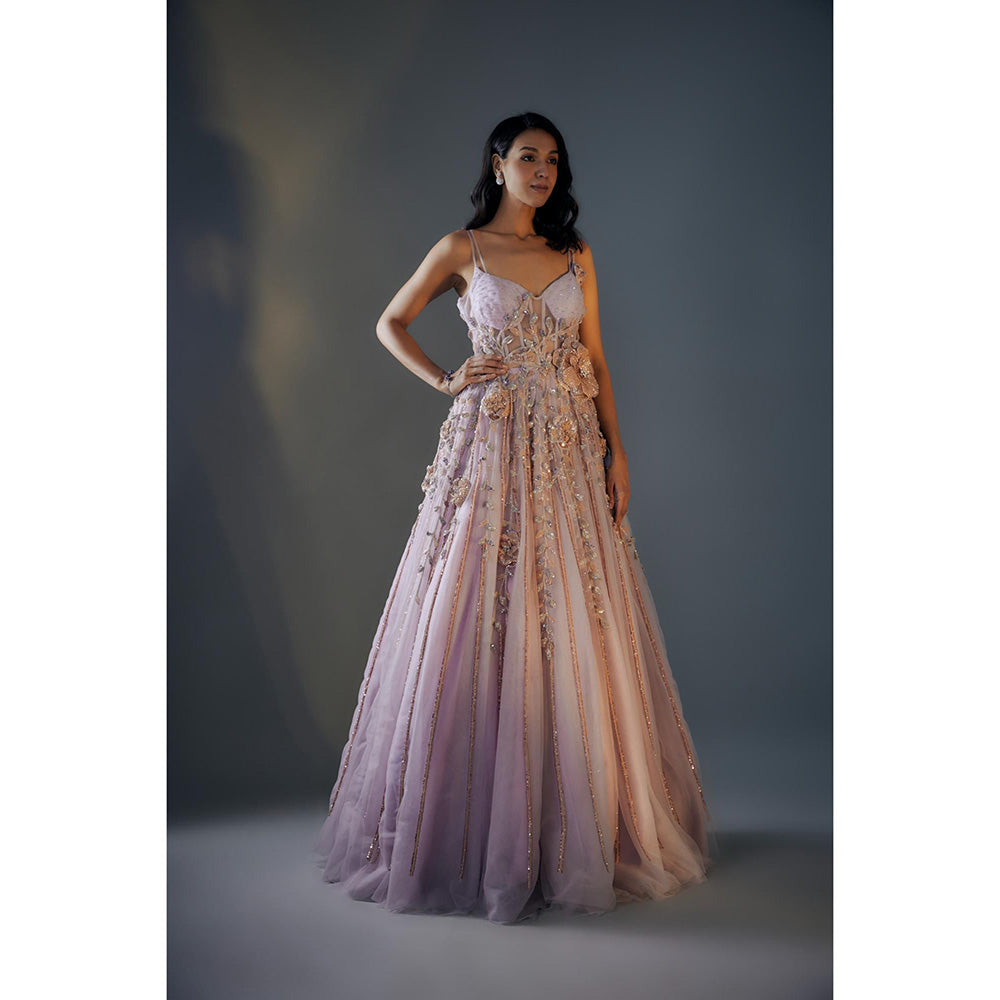 Masumi Mewawalla Lilac 3D Embroidered Corset Gown