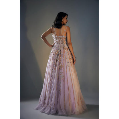 Masumi Mewawalla Lilac 3D Embroidered Corset Gown