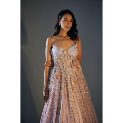 Masumi Mewawalla Lilac 3D Embroidered Corset Gown