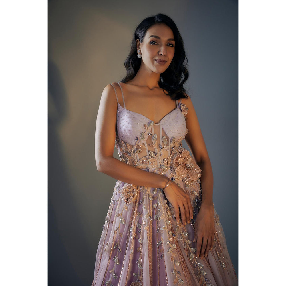 Masumi Mewawalla Lilac 3D Embroidered Corset Gown