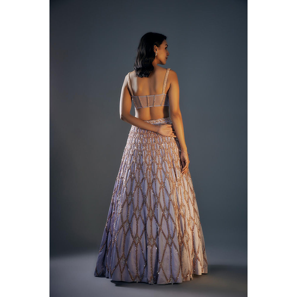 Masumi Mewawalla Ice Blue Embroidered Lehenga Set (Set of 3)