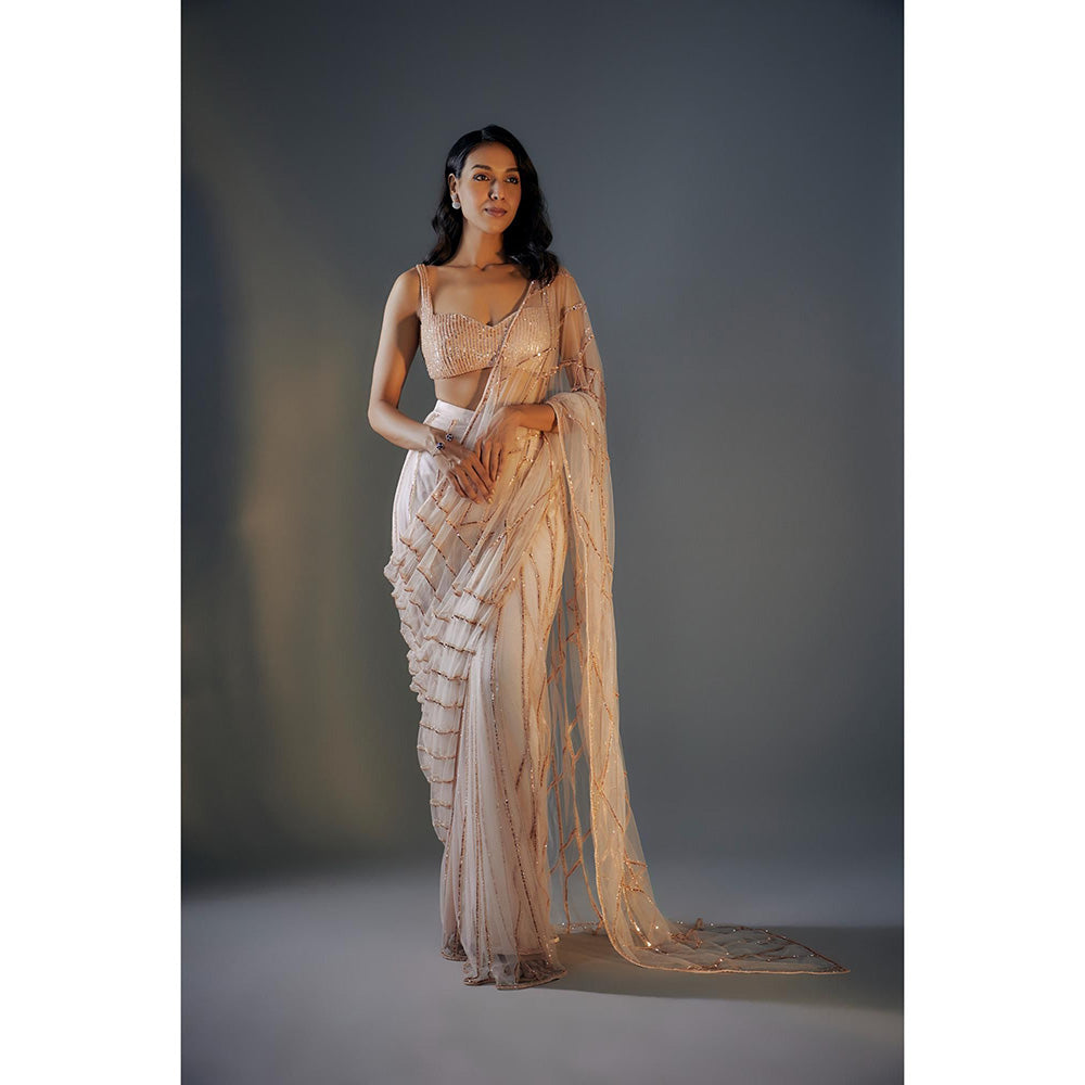 Masumi Mewawalla Rose Pink Embroidered Saree Set with Stitched Blouse