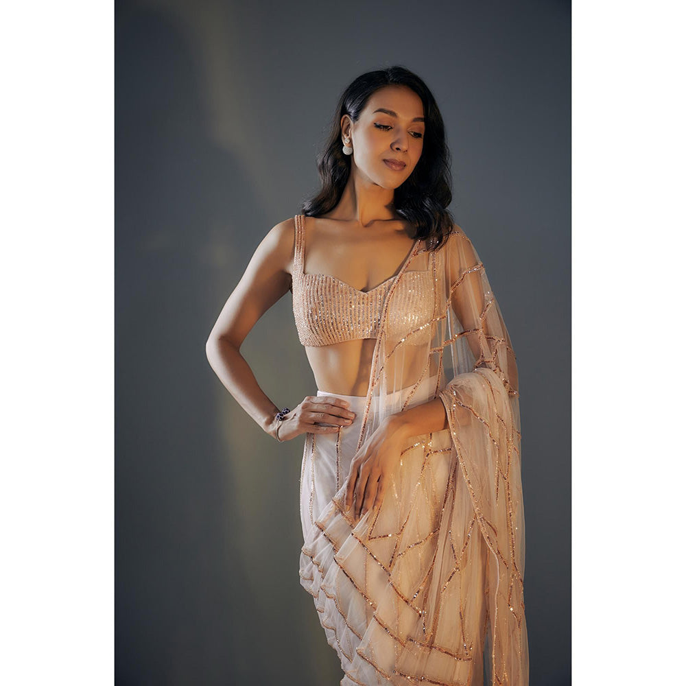 Masumi Mewawalla Rose Pink Embroidered Saree Set with Stitched Blouse