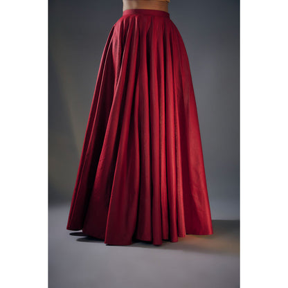 Masumi Mewawalla Beige Embroidered Shirt with Red Lehenga (Set of 2)