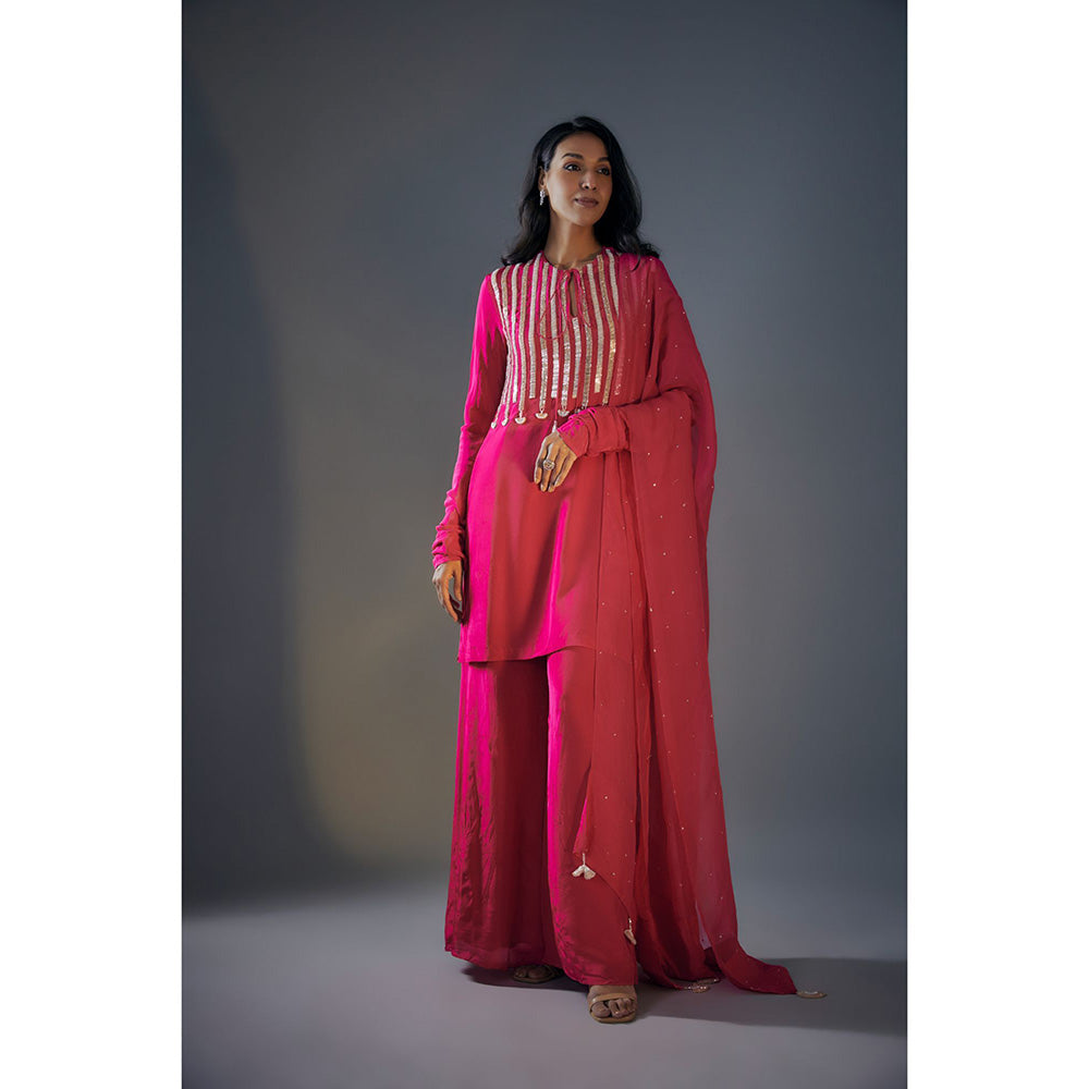 Masumi Mewawalla Hot Pink Embroidered Kurta and Palazzo with Dupatta (Set of 3)