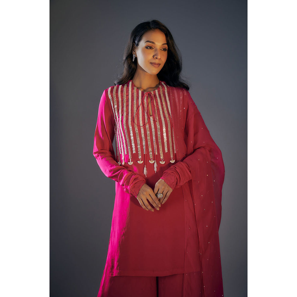 Masumi Mewawalla Hot Pink Embroidered Kurta and Palazzo with Dupatta (Set of 3)