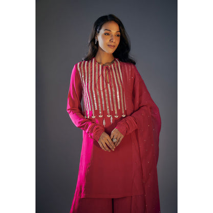 Masumi Mewawalla Hot Pink Embroidered Kurta and Palazzo with Dupatta (Set of 3)