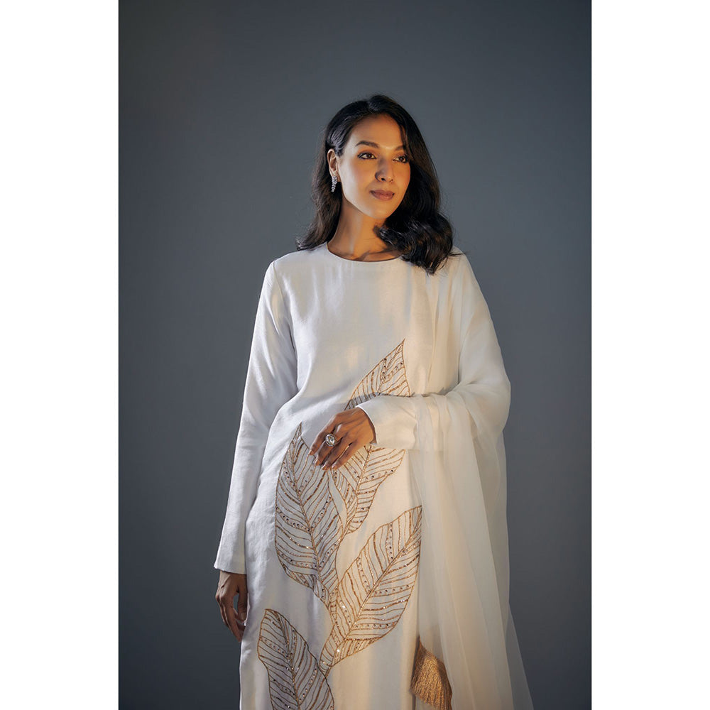 Masumi Mewawalla White Embroidered Kurta and Pant with Dupatta (Set of 3)