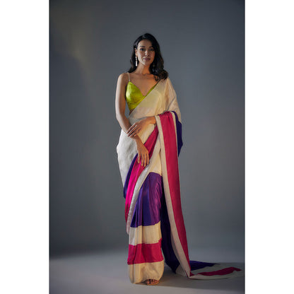 Masumi Mewawalla Pre Draped Pink ,Purple and Gold Saree with Embroidered Stitched Blouse