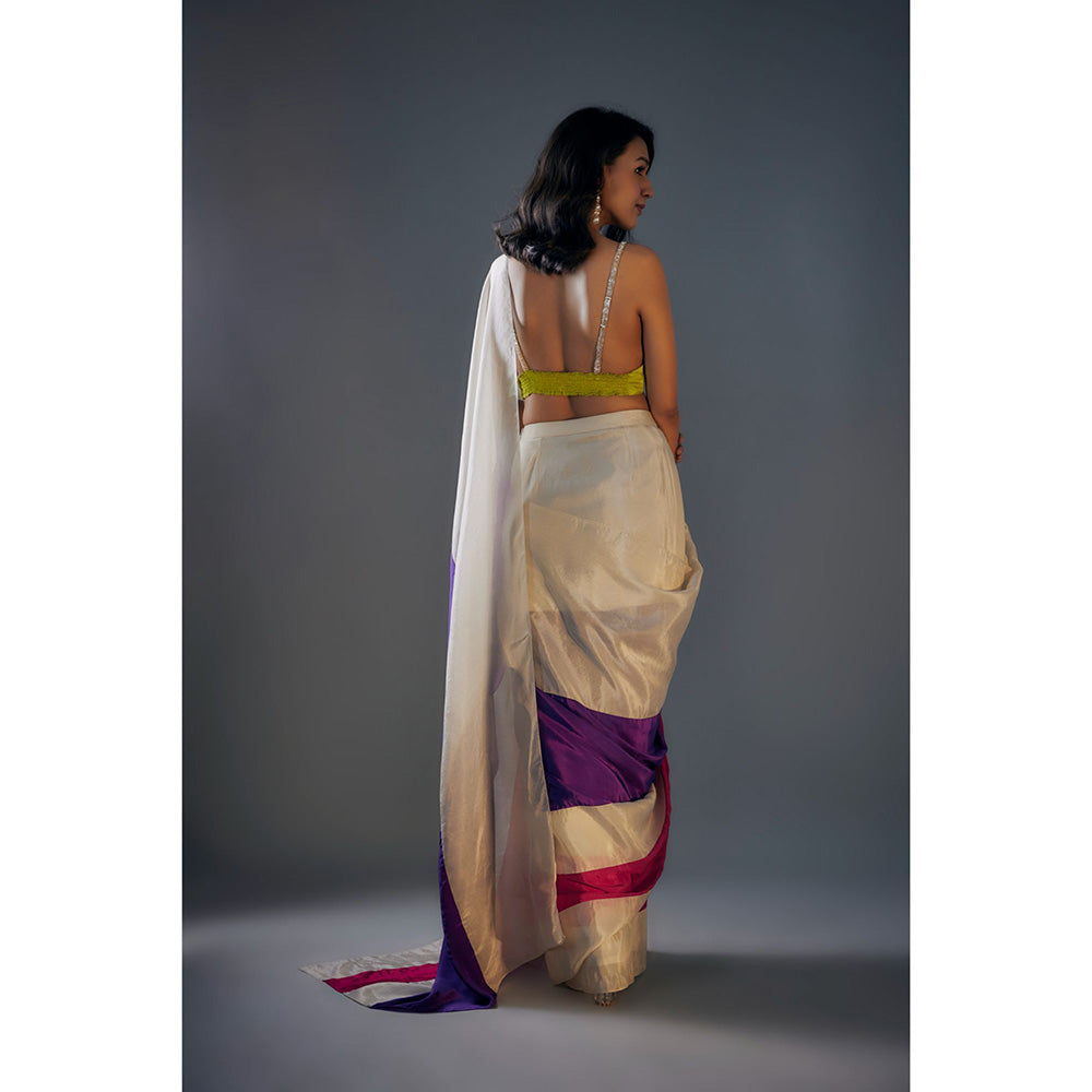 Masumi Mewawalla Pre Draped Pink ,Purple and Gold Saree with Embroidered Stitched Blouse
