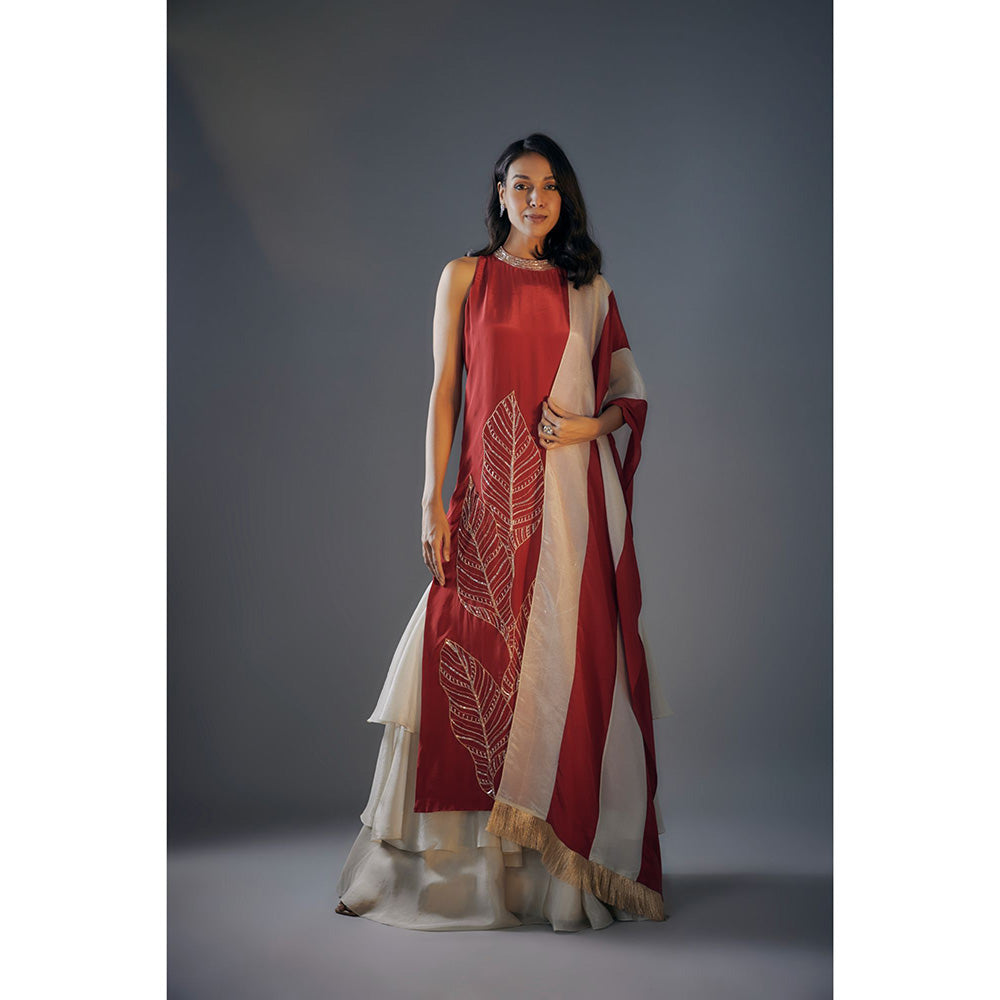 Masumi Mewawalla Red Embroidered Kurta and Sharara with Dupatta (Set of 3)