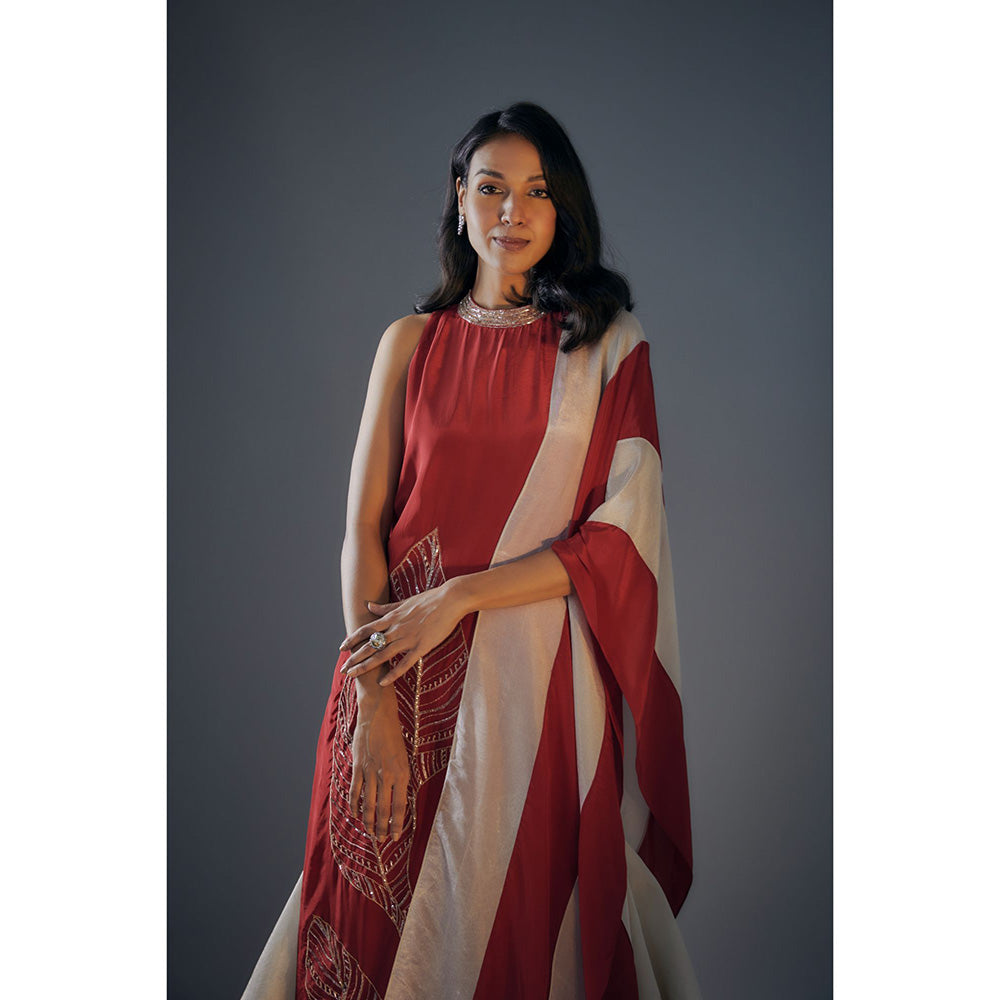 Masumi Mewawalla Red Embroidered Kurta and Sharara with Dupatta (Set of 3)