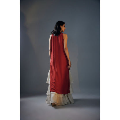 Masumi Mewawalla Red Embroidered Kurta and Sharara with Dupatta (Set of 3)