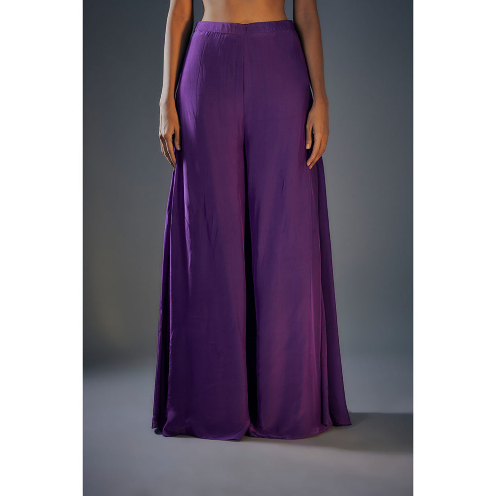 Masumi Mewawalla Purple Palazzo and Bustier Top with Gold Embroidered Jacket (Set of 3)