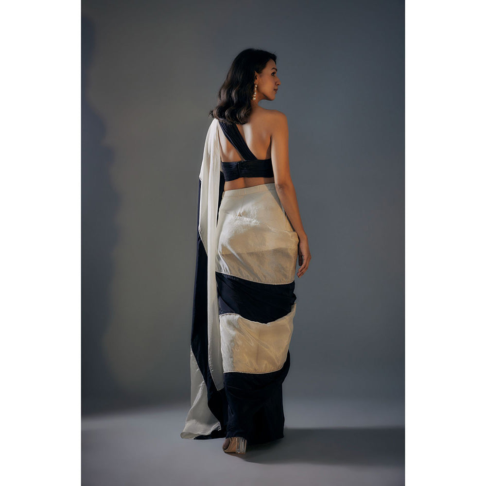 Masumi Mewawalla Pre Draped Black and Light Gold Tissue Saree with Stitched Blouse