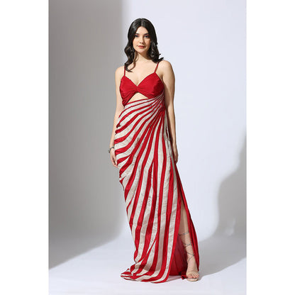 Masumi Mewawalla Red Color Block Stripe Dress