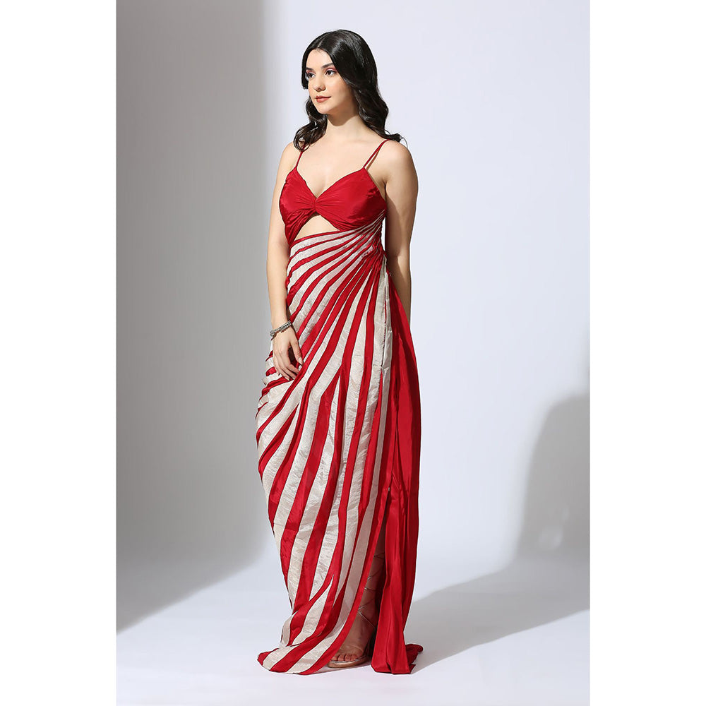 Masumi Mewawalla Red Color Block Stripe Dress