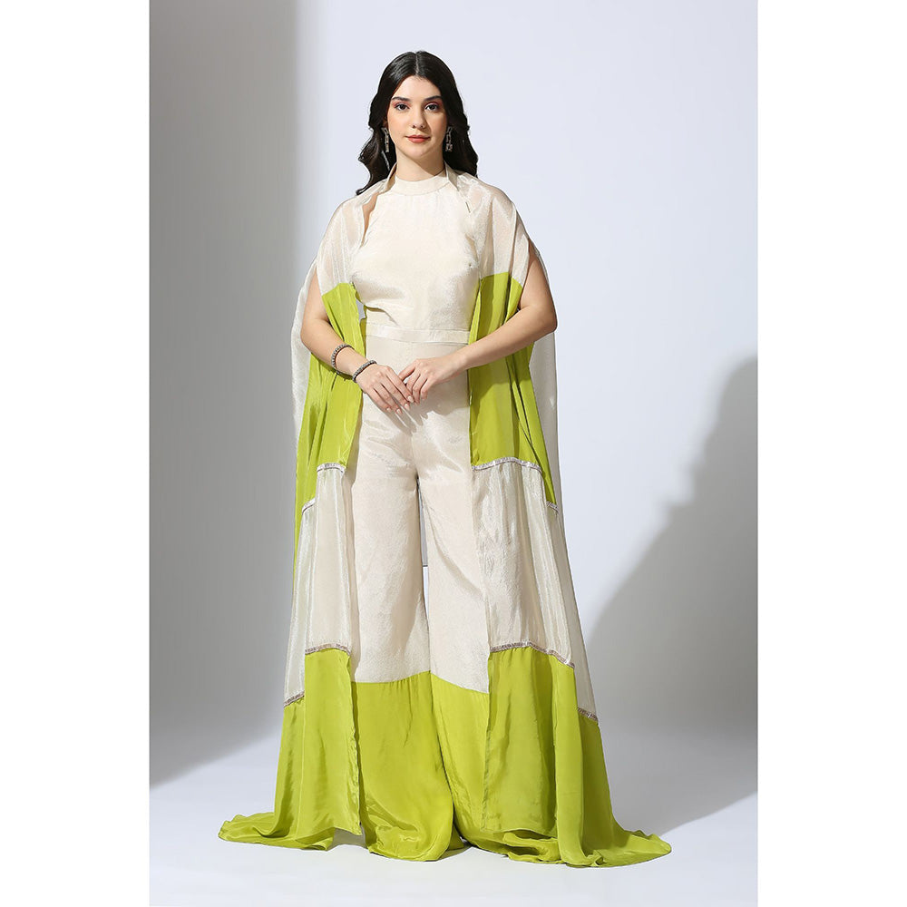 Masumi Mewawalla Lime Green Jumpsuit with Color Block Jacket (Set of 2)