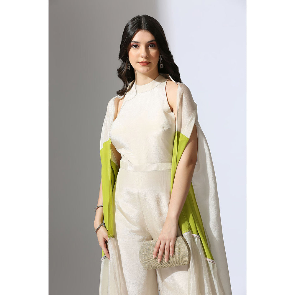 Masumi Mewawalla Lime Green Jumpsuit with Color Block Jacket (Set of 2)