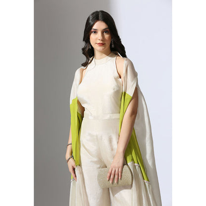 Masumi Mewawalla Lime Green Jumpsuit with Color Block Jacket (Set of 2)