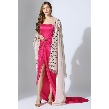 Masumi Mewawalla Hot Pink Gown with Embroidered Dupatta (Set of 2)