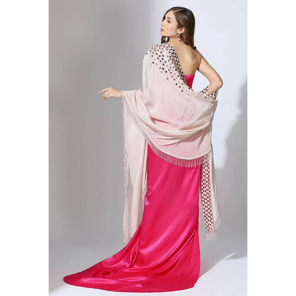 Masumi Mewawalla Hot Pink Gown with Embroidered Dupatta (Set of 2)