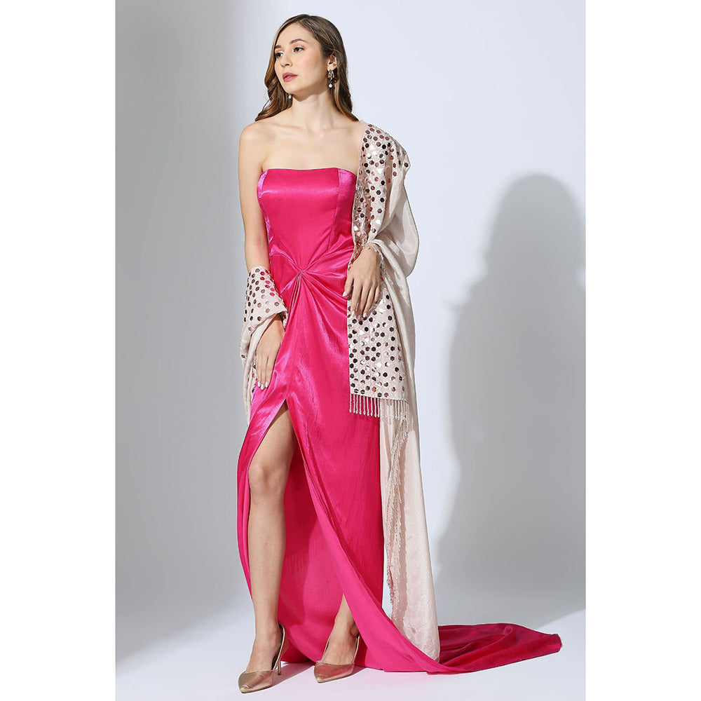 Masumi Mewawalla Hot Pink Gown with Embroidered Dupatta (Set of 2)