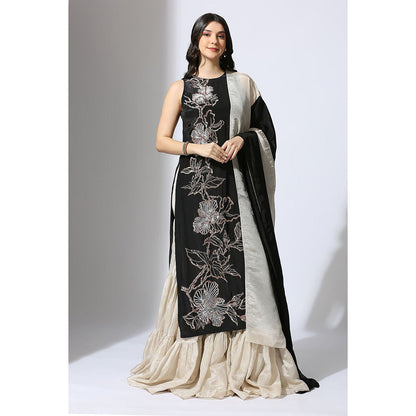 Masumi Mewawalla Black Embroidered Kurta with Sharara and Dupatta (Set of 3)