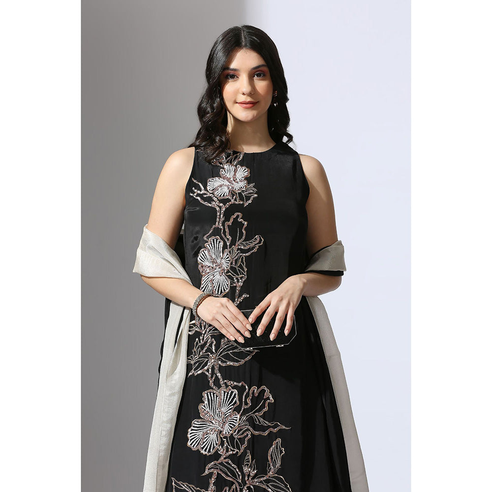 Masumi Mewawalla Black Embroidered Kurta with Sharara and Dupatta (Set of 3)