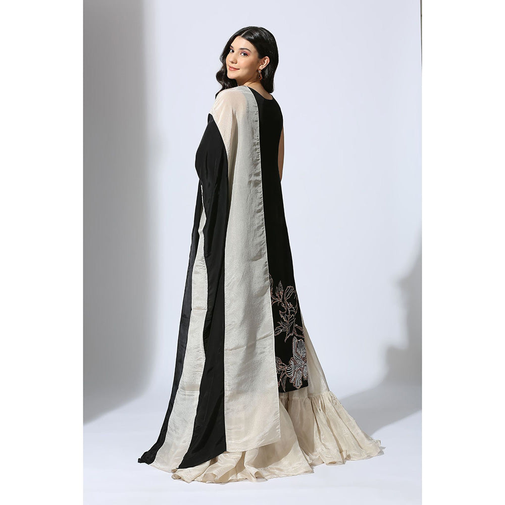 Masumi Mewawalla Black Embroidered Kurta with Sharara and Dupatta (Set of 3)