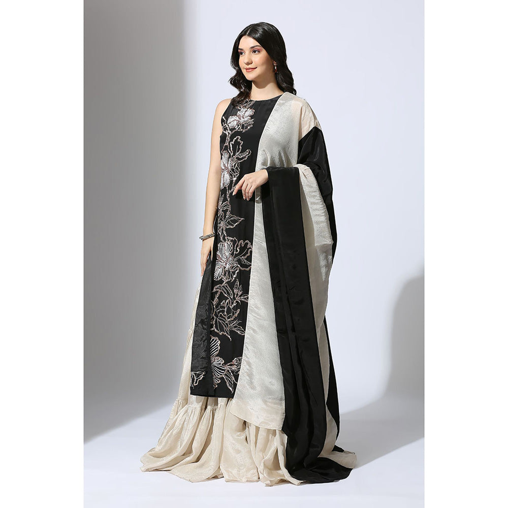 Masumi Mewawalla Black Embroidered Kurta with Sharara and Dupatta (Set of 3)