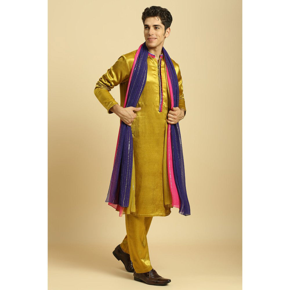 Masumi Mewawalla Mustard Kurta with Pant and Ombre Dupatta (Set of 3)