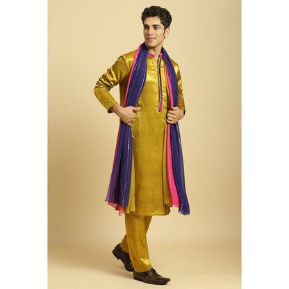 Masumi Mewawalla Mustard Kurta with Pant and Ombre Dupatta (Set of 3)