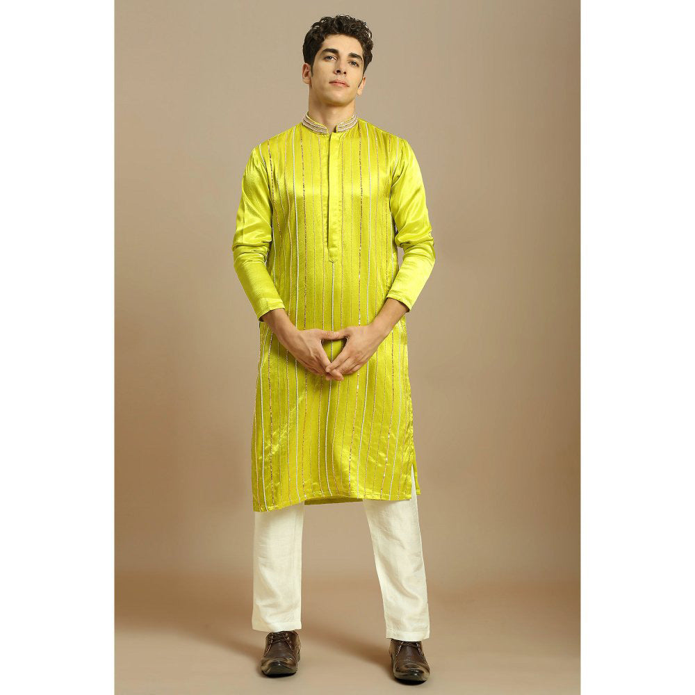 Masumi Mewawalla Yellow Embroidered Kurta with Pant (Set of 2)