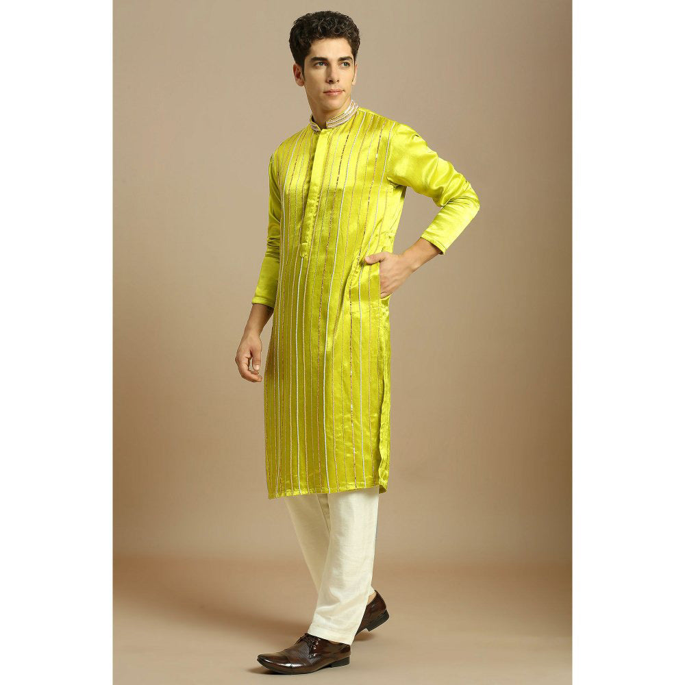 Masumi Mewawalla Yellow Embroidered Kurta with Pant (Set of 2)