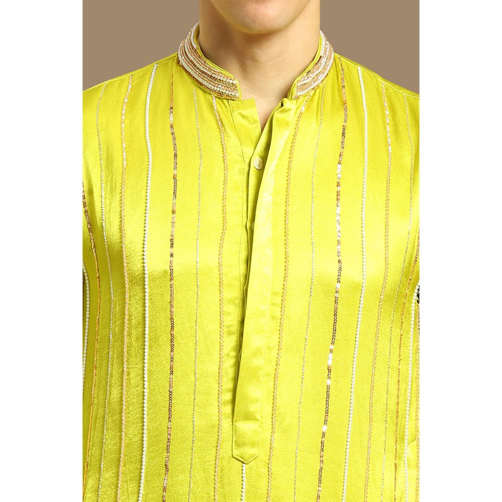 Masumi Mewawalla Yellow Embroidered Kurta with Pant (Set of 2)