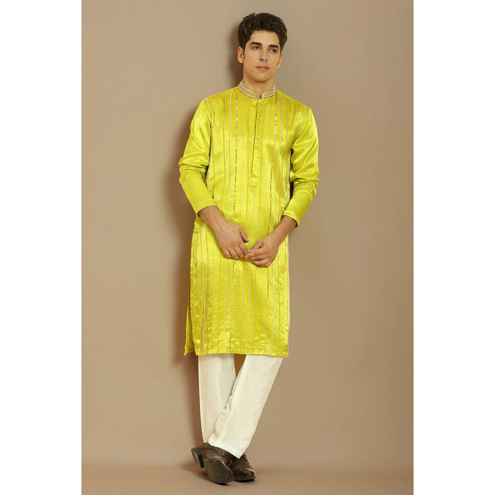 Masumi Mewawalla Yellow Embroidered Kurta with Pant (Set of 2)