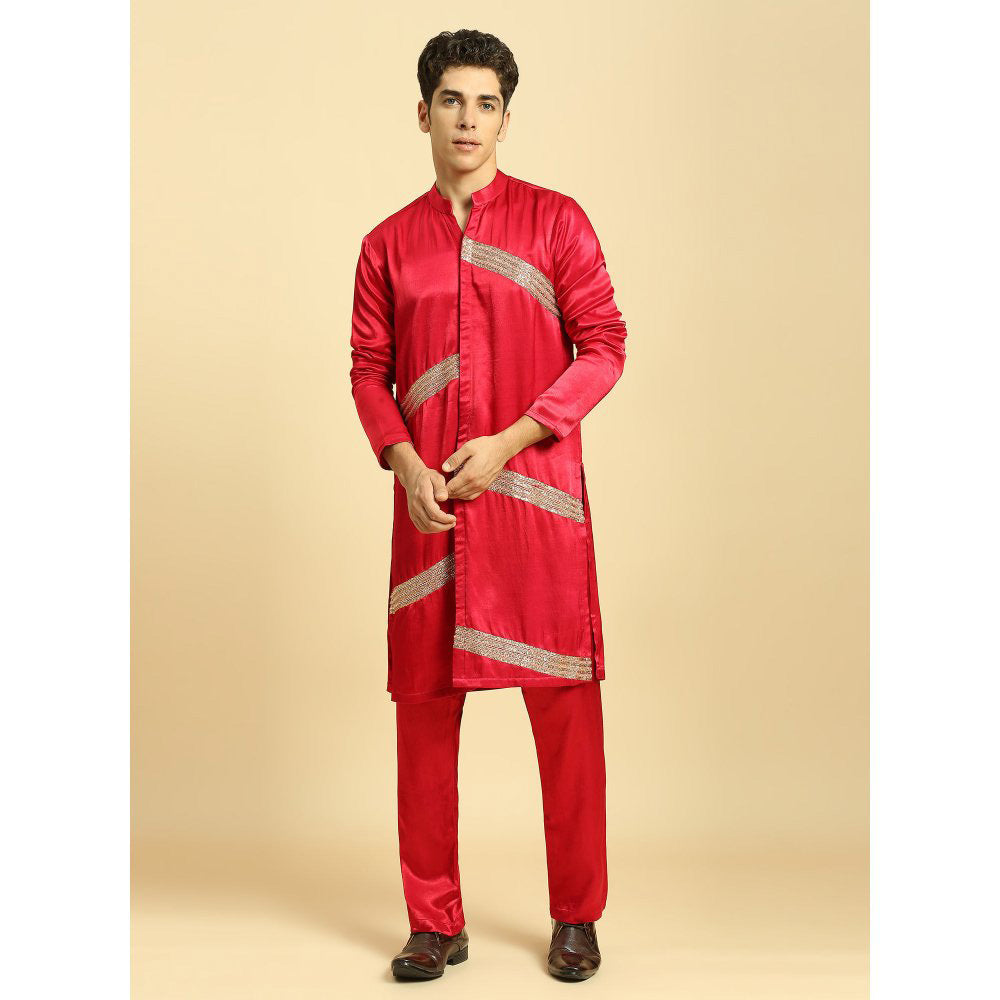 Masumi Mewawalla Red Embroidered Kurta with Pant (Set of 2)
