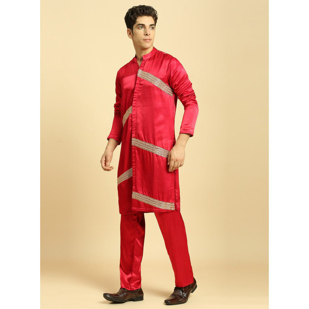 Masumi Mewawalla Red Embroidered Kurta with Pant (Set of 2)