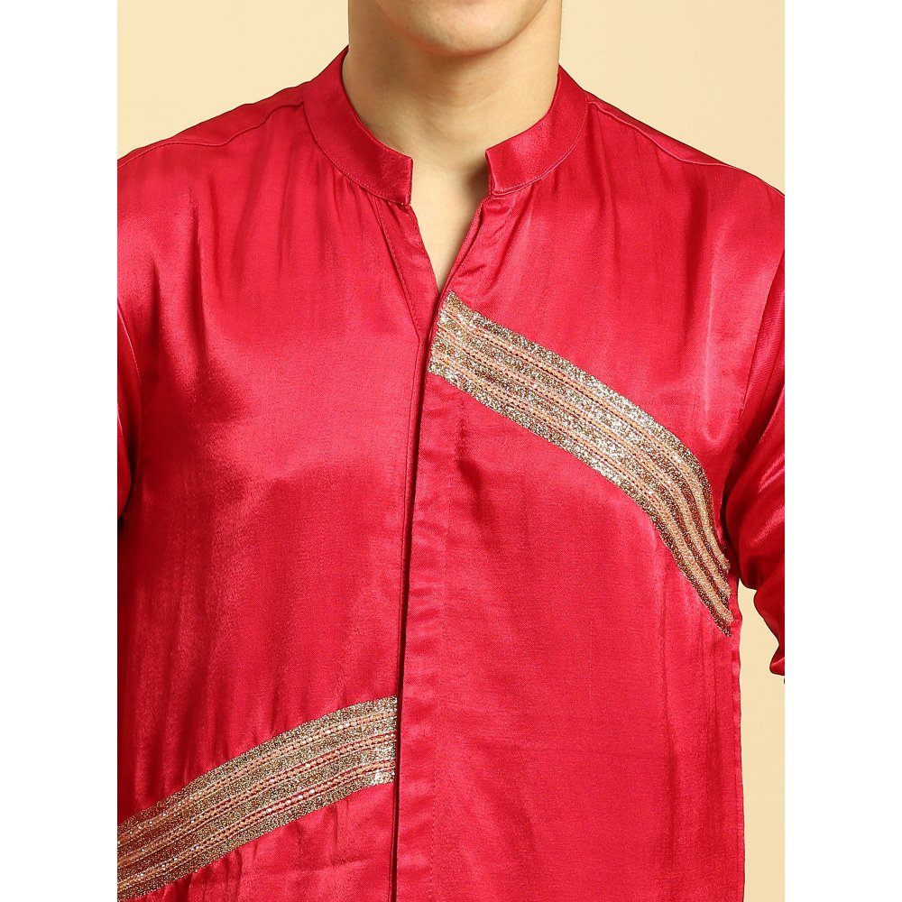 Masumi Mewawalla Red Embroidered Kurta with Pant (Set of 2)